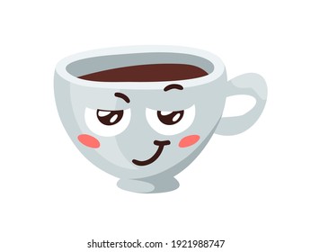 Cartoon Character Coffee Cup. Hand drawn Vector Pattern Emoticon. Actual Artistic Design Emoji Cafe