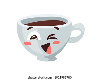 Cartoon Character Coffee Cup. Hand drawn Vector Pattern Emoticon. Actual Artistic Design Emoji Cafe