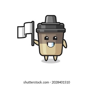 Cartoon character of coffee cup holding a flag , cute style design for t shirt, sticker, logo element