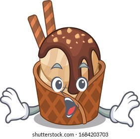 A cartoon character of coffee ice cream making a surprised gesture