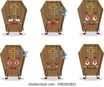 Cartoon character of coffin with sleepy expression