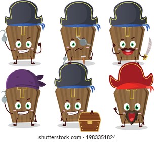 Cartoon character of coffin with various pirates emoticons