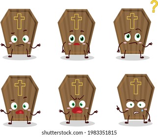 Cartoon character of coffin with what expression