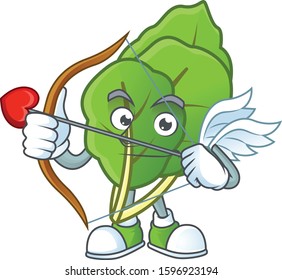 cartoon character of collard greens Cupid having arrow and wings
