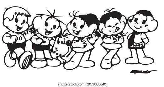 Cartoon character coloring book for children. Hand drawn vector illustration isolated on white.