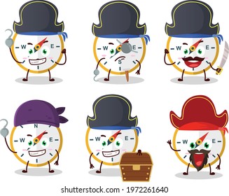 Cartoon character of compass with various pirates emoticons