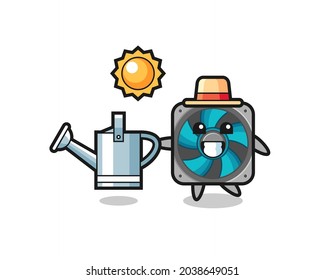 Cartoon character of computer fan holding watering can , cute style design for t shirt, sticker, logo element