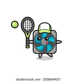 Cartoon character of computer fan as a tennis player , cute style design for t shirt, sticker, logo element