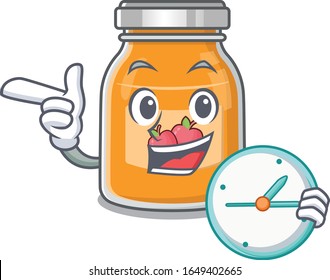 cartoon character concept apple jam having clock