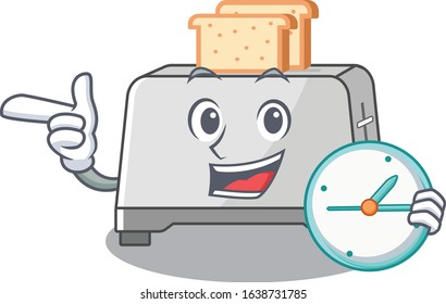 cartoon character concept bread toaster having clock