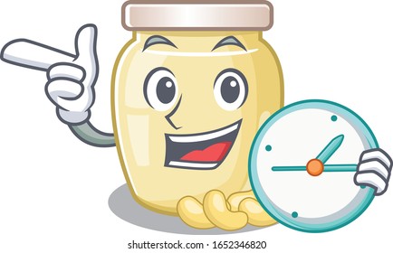 cartoon character concept cashew butter having clock