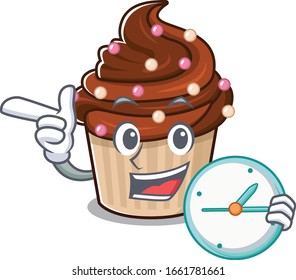 cartoon character concept chocolate cupcake having clock