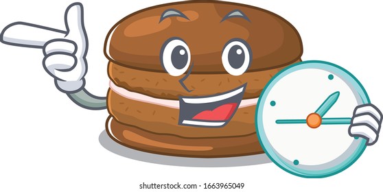 cartoon character concept chocolate macaron having clock