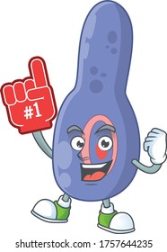 Cartoon character concept of clostrisium botulinum holding red foam finger