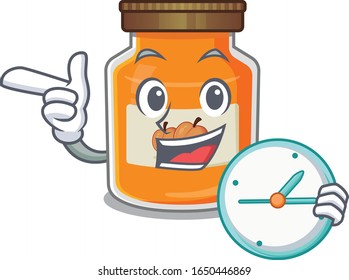 personaje de caricatura concepto melocotón con reloj