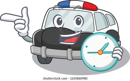 cartoon character concept police car having clock