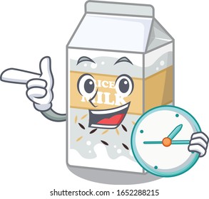 cartoon character concept rice milk having clock