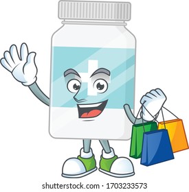cartoon character concept of rich supplement bottle with shopping bags