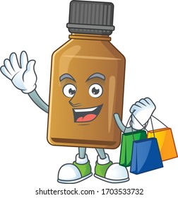 cartoon character concept of rich syrup cure bottle with shopping bags