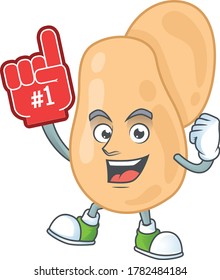 Cartoon character concept of sarcina holding red foam finger. Vector illustration