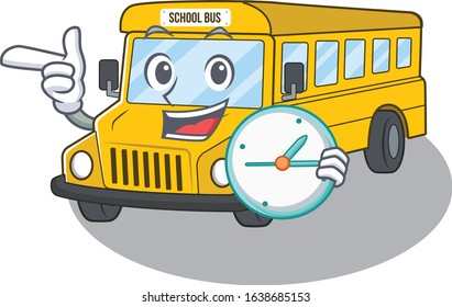cartoon character concept school bus having clock