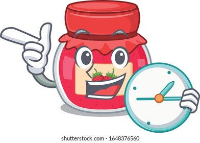 cartoon character concept strawberry jam having clock