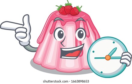cartoon character concept strawberry jelly having clock