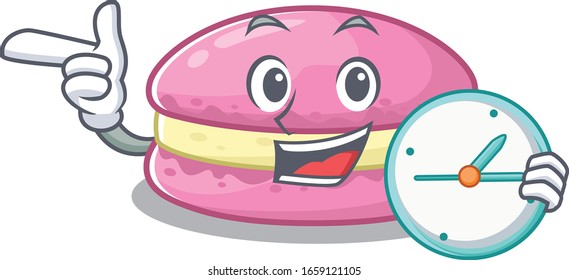 concepto de personaje de caricatura macarons de fresa con reloj
