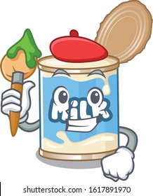 Cartoon character of condensed milk Artist with a brush