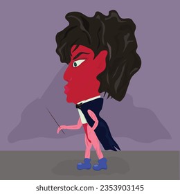 A cartoon character of a conductor in the form of a heart. Profile view. Part 2