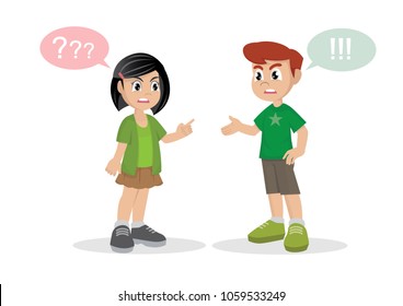 Cartoon character, Conflict. boy and girl quarrel.,vector eps10