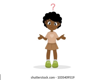 Cartoon Character, Confused African Girl.,vector Eps10