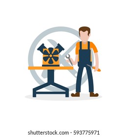 Cartoon character in construction, civil engineer, mechanic related 