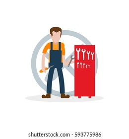 Cartoon character in construction, civil engineer, mechanic related 