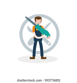 Cartoon character in construction, civil engineer, mechanic related 