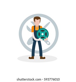 Cartoon character in construction, civil engineer, mechanic related 