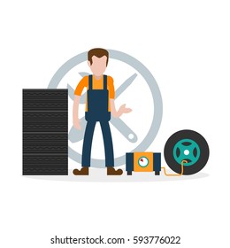 Cartoon character in construction, civil engineer, mechanic related 