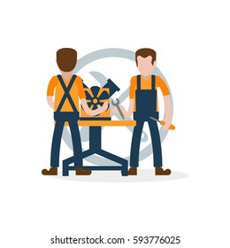 Cartoon character in construction, civil engineer, mechanic related 