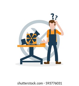 Cartoon character in construction, civil engineer, mechanic related 