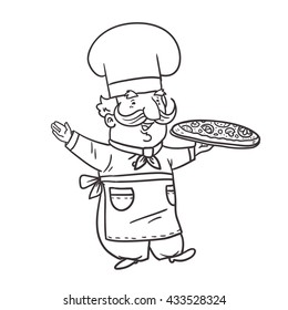 Cartoon character cook chef pizza. Vector  illustration.
