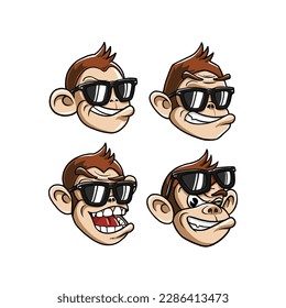 cartoon character of a cool, naughty, crazy monkey head smiling and wearing sunglasses. can be used for your brand mascot