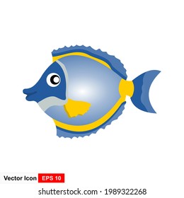 Cartoon character Coral fish isolated on white background. Tropical underwater aquatic creature. Vector design in cartoon style