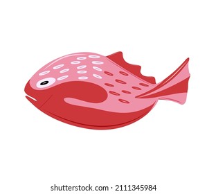 Cartoon character Coral fish isolated on white background. Hand drawn underwater aquatic creature. Template of cute ocean fish. Education card for kids learning animals. Vector design in cartoon style