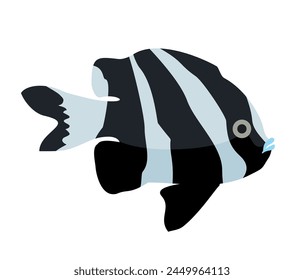 Cartoon character coral fish. Tropical Fish. Humbug Damselfish. Tropical underwater aquatic creature. Vector illustration isolated on white background