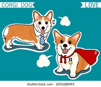 Cartoon character corgi dog poses.vector Illustrations.