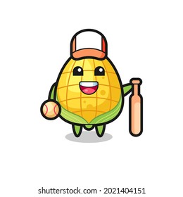 Cartoon character of corn as a baseball player , cute style design for t shirt, sticker, logo element