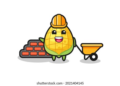 Cartoon character of corn as a builder , cute style design for t shirt, sticker, logo element