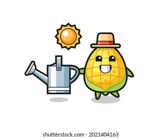 Cartoon character of corn holding watering can , cute style design for t shirt, sticker, logo element