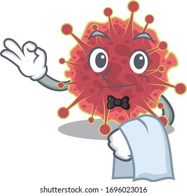 A cartoon character of coronaviridae waiter working in the restaurant