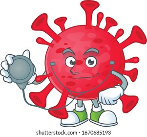 A cartoon character of coronavirus amoeba Doctor using tools